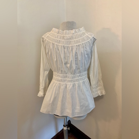 VTG Ninety Cotton Peasant Whit Off Shoulder smocked Pirate Victorian Top y2k 90s - Picture 12 of 13